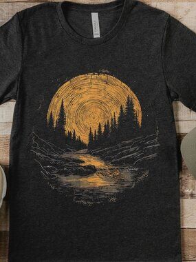 Vintage Tree Ring Forest T-Shirt 🌲🌄 | Retro Mountain Sunset Tee